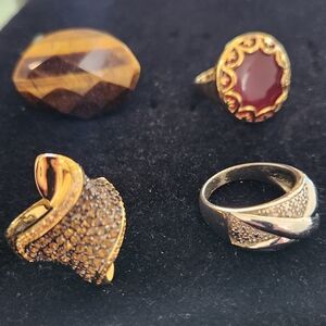 Huge Bundle Sale! Cognac Diamonds, Tiger Eye, Red Agate And Silver Band Rings!